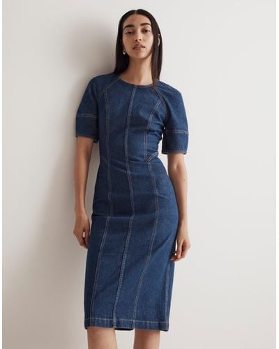 MW Denim Puff-sleeve Midi Dress - Blue
