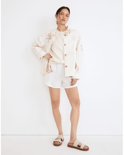 MW Embroidered Linen Crop Shirt-jacket - White