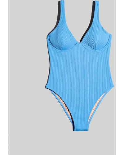 MW Plus Ribbed Underwire Open-back One-piece Swimsuit - Blue
