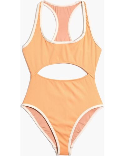 MW Madewell Second Wave Ribbed Racerback Cutout One-piece Swimsuit - Brown