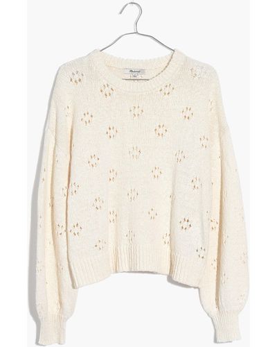 MW Floral Pointelle Pullover Sweater - White