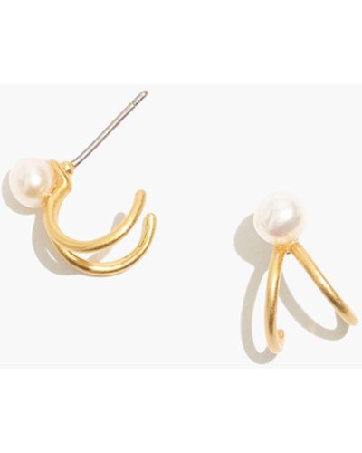 MW Pearl Double-prong Huggie Hoop Earrings - White