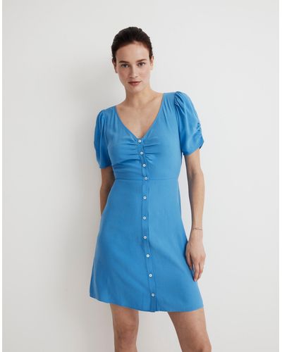 MW V-neck Button-front Mini Dress - Blue