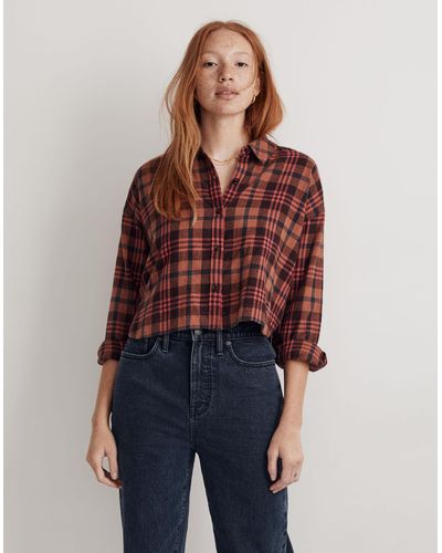 MW Flannel Long-sleeve Crop Shirt - Red