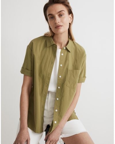 MW Signature Poplin Short-sleeve Button-down Shirt - Green