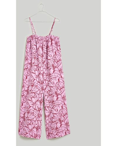 MW Double-gauze Pull-on Wide-leg Cami Jumpsuit - Pink