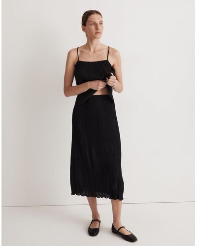 MW Plissé Midi Slip Skirt - Black