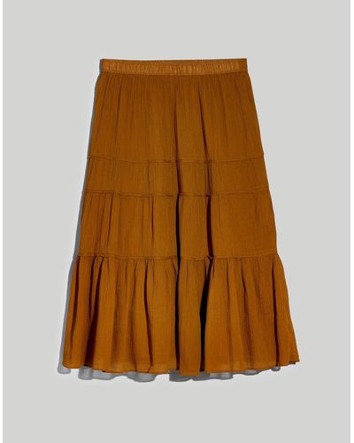 MW Crinkle Pull-on Tiered Maxi Skirt - Brown