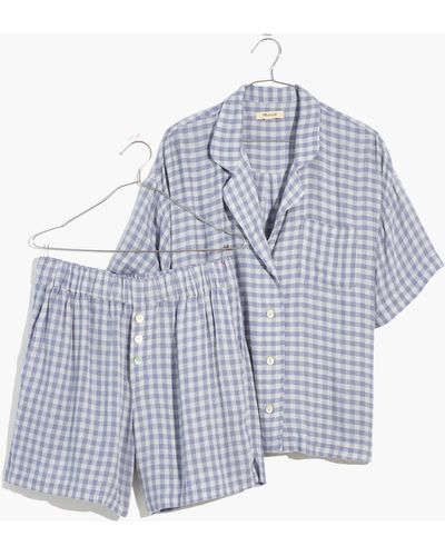 MW Linen-blend Oversized Short Pyjama Set - Blue