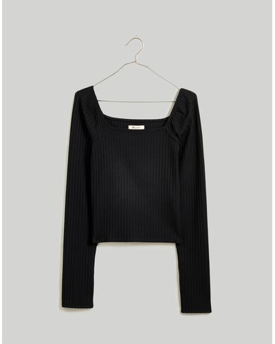 MW Ribbed Square-neck Long-sleeve Tee - Black