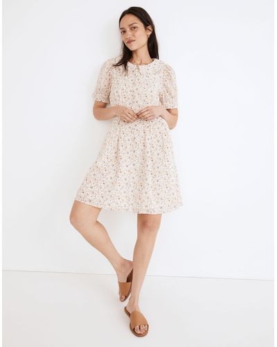 MW Collared Puff-sleeve Mini Dress - White