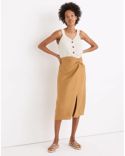 MW Linen-blend Knotted Midi Skirt - Natural