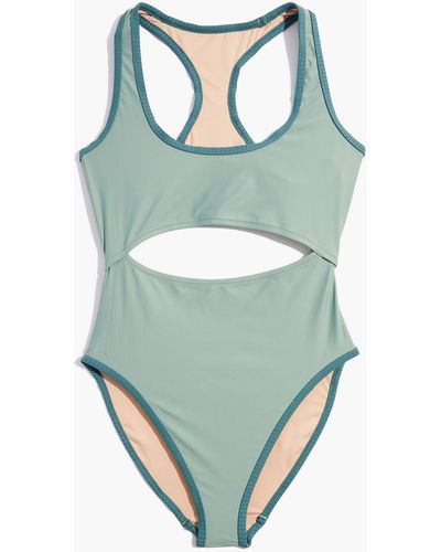 MW Madewell Second Wave Ribbed-trim Racerback Cutout One-piece Swimsuit - Multicolour