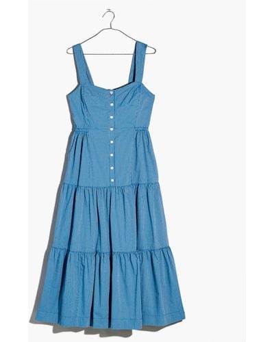 MW Button-front Tiered Midi Dress - Blue