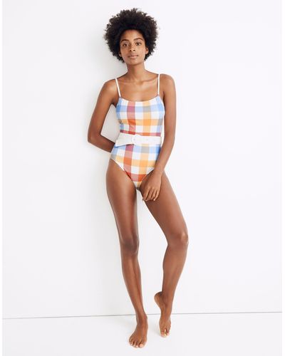 MW Solid & Striped® Nina Belted One-piece Swimsuit - White
