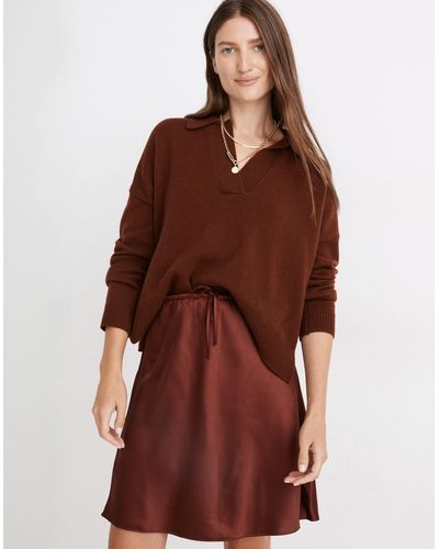 MW Drawstring Mini Slip Skirt - Brown