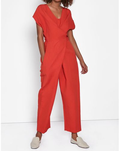 MW Rujuta Sheth Linen-cotton Venus Wrap Jumpsuit - Red