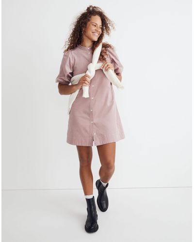 MW Corduroy Puff-sleeve Mini Dress - Pink