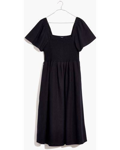 MW Linen-blend Lucie Smocked Midi Dress - Black
