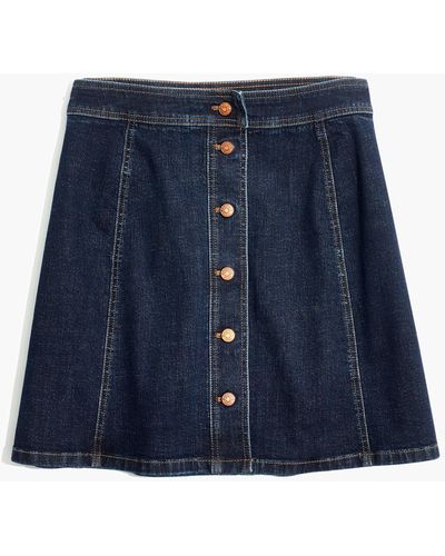 MW Stretch Denim A-line Mini Skirt: Button-front Edition - Blue