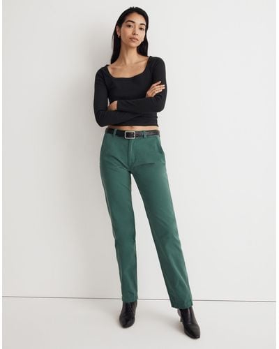 MW Garment-dyed Low-slung Straight Chino Trousers - Green