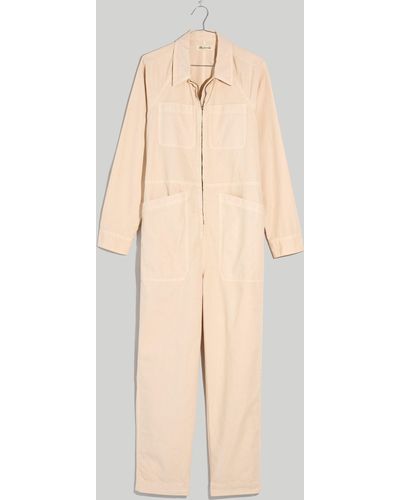 MW Zip-front Cropped Coverall Jumpsuit - Natural