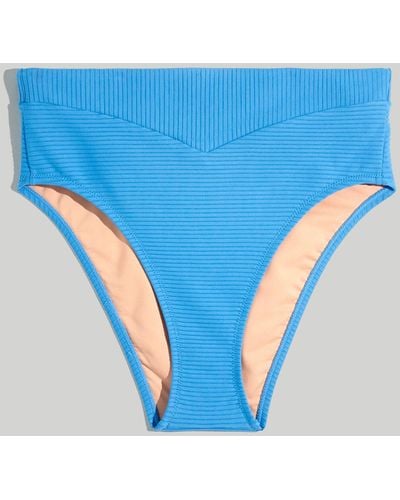 MW Ribbed High-cut Bikini Bottom - Blue