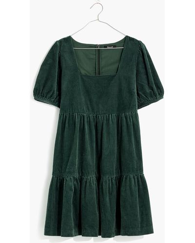 MW Plus Corduroy Aidy Square-neck Tiered Mini Dress - Green