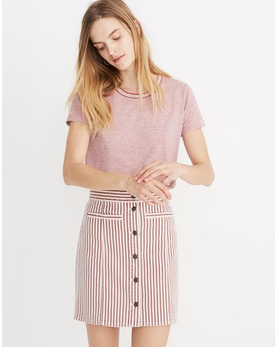 MW Stretch Denim Straight Mini Skirt - Pink