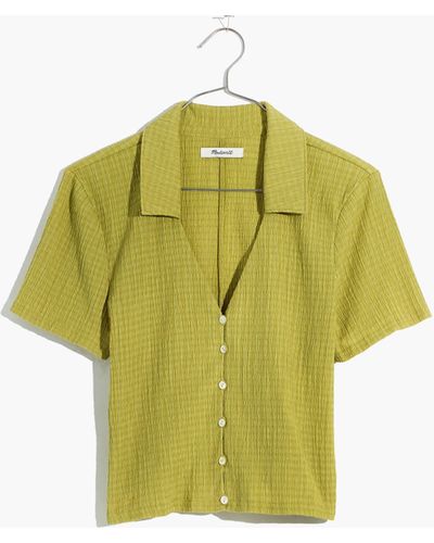 MW Crinkled Y-neck Button-down Shirt - Yellow