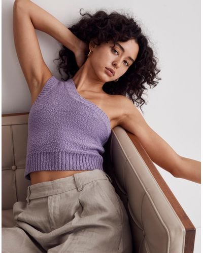 MW Textural-knit One-shoulder Sweater Tank - Purple