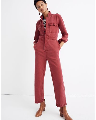MW Garment-dyed Denim Slim Coverall Jumpsuit - Red