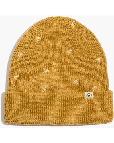 MW Bow Embroidered (re)sourced Cotton Cuffed Beanie - Yellow