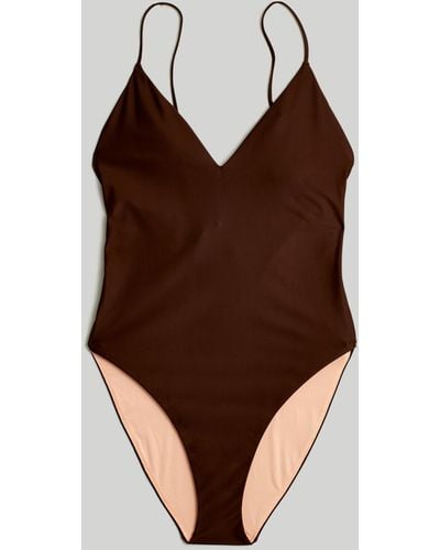 MW V-neck Tie-back One-piece Swimsuit - Brown