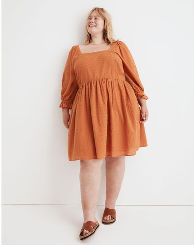 MW Plus Puff-sleeve Waisted Mini Dress - Orange