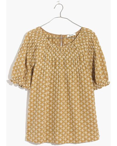 MW Daisy Embroidered Shirred Puff-sleeve Top - Metallic