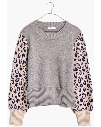 MW Leopard-sleeve Tensley Pullover Sweater - Gray