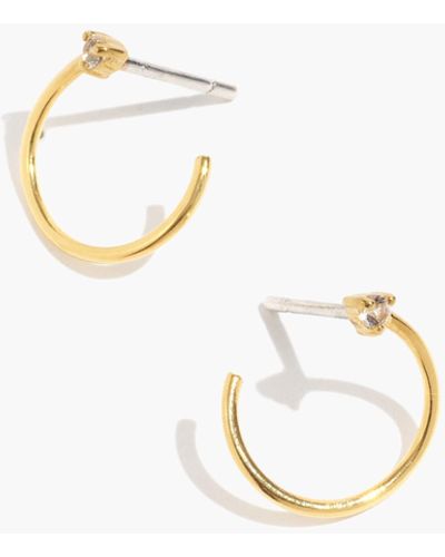 MW Delicate Collection Demi-fine 14k Plated White Topaz Open Huggie Hoop Earrings - Natural