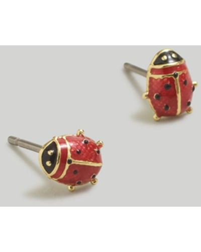 MW Enamel Ladybug Stud Earrings - White