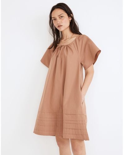 MW Poplin Flutter-sleeve Pintuck Mini Dress - Brown