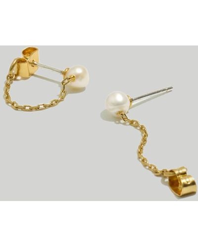 MW Freshwater Pearl Chain Stud Earrings - Metallic