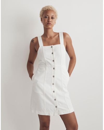 MW Denim Square-neck Sleeveless Mini Dress - White