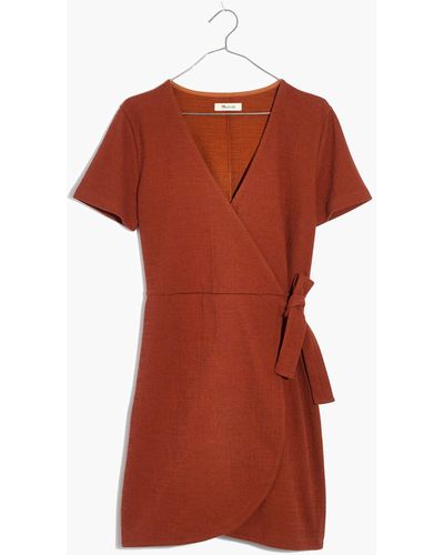 MW Texture & Thread Short-sleeve Side-tie Dress - Orange