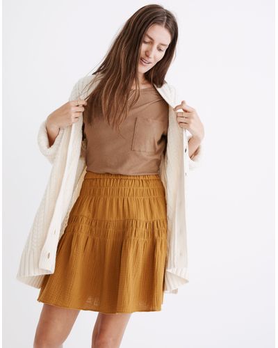 MW Double-gauze Smocked Mini Skirt - Brown