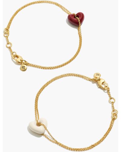MW Enamel Heart Chain Friendship Bracelet Set - Metallic