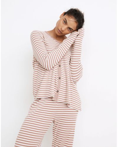 MW Waffle Knit Button-front Pajama Top - Pink
