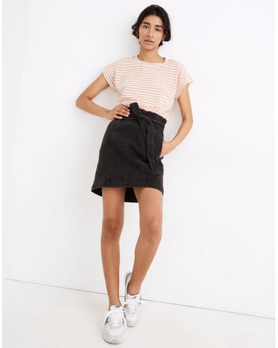 MW Stretch Denim Paperbag Mini Skirt - Black