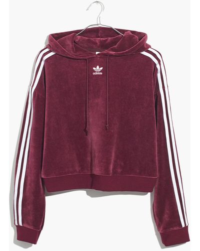 MW Adidas® Originals Velour Cropped Hoodie Sweatshirt - Red