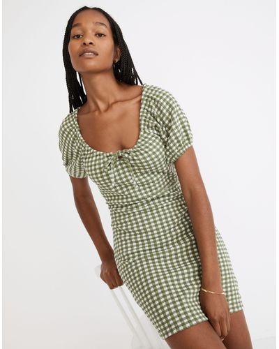 MW Jacquard Puff-sleeve Mini Dress - Green