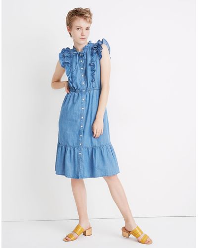 MW Denim Ruffle-tiered Midi Dress - Blue